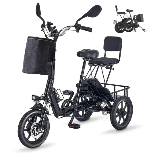 KTX-637395 Folding Electric Scooter with 350W/500W Peak Motor, 480Wh Removable Battery, 2-Seat Design, Large Basket, Black