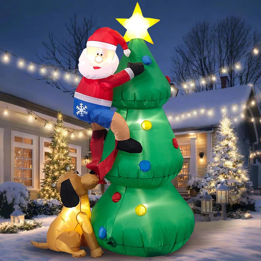 KTX-647443 6 FT Inflatable Christmas Tree with Santa and Dog – LED Lights for Outdoor Holiday Decor