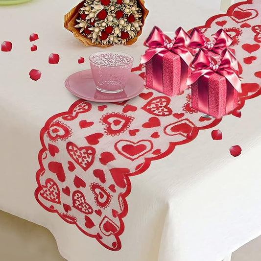 KTX-768019 Lace Heart Table Runner for Valentine's Day Decorations, 13 x 72 Inches, Ideal for Weddings and Parties
