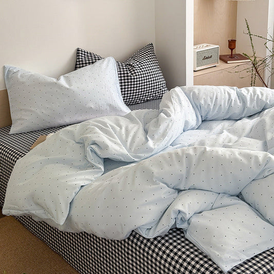 KTX-774675 Washed Cotton Contrast Color Bed Set - Four-Piece Simple Style Bedding for Various Bed Sizes