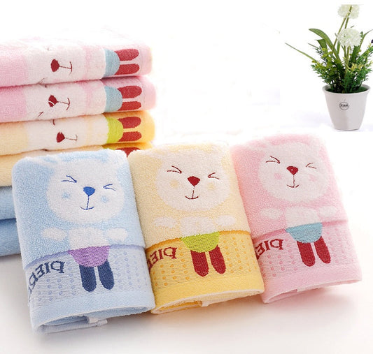 KTX-801619 Pure Cotton Cartoon Children’s Face Towel - Soft & Absorbent in Pink, Blue, Yellow - 25x50cm