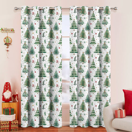 KTX-809491 Christmas Forest Scene Shading Curtain | Modern Polyester Decoration in Various Sizes