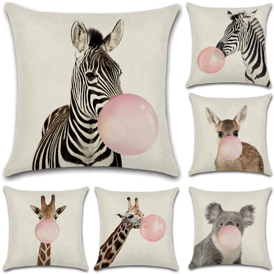 KTX-809619 Animal-Themed Linen Cushion Cover for Living Room, 45x45cm, Single-Sided Print
