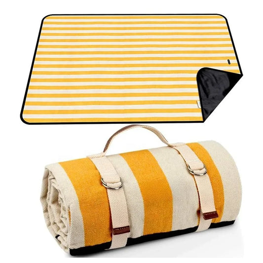 KTX-840915 Outdoor Eco-Friendly Waterproof Picnic Blanket with Leather Strap - Portable Recycled Oxford Mat for Camping and Beach