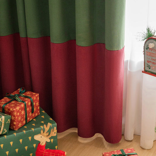 KTX-875027 Vintage Velvet Stitching Curtain - High Sunshade Red & Green Options, Various Sizes