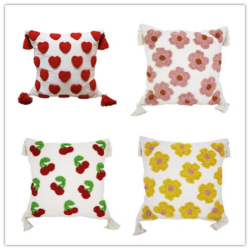 KTX-875155 Colorful Cartoon Style Tufted Small Flower Pillow Cover, 45x45cm Chenille Yarn