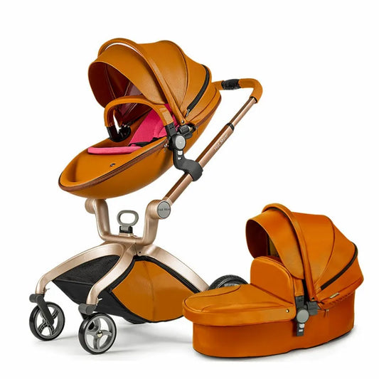 KTX-907283 Luxury Foldable 3-in-1 Aluminium Pram Travel System with Eco Leather Seat