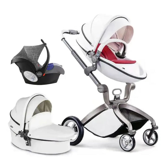 KTX-907283 Luxury Foldable 3-in-1 Aluminium Pram Travel System with Eco Leather Seat