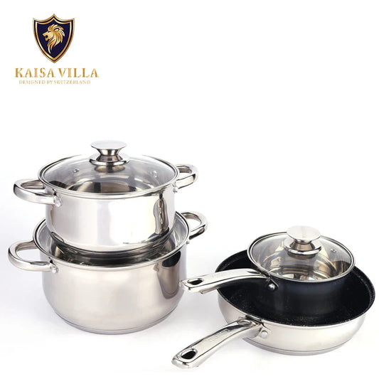 KTX-211923 Stainless Steel Non-Stick Cookware Set - 12-Piece Cooking Pots and Pans Kitchen Set