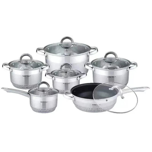 KTX-211923 Stainless Steel Non-Stick Cookware Set - 12-Piece Cooking Pots and Pans Kitchen Set