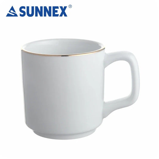 KTX-400339 Hand-Painted Gold Rim White Porcelain Mug - 8x8.5 cm for Catering and Daily Use