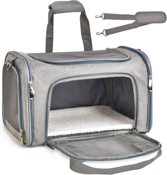 Dog Carrier For Small Medium Cats Puppies Up To 15 Lbs Carrier Soft Sided, Collapsible Travel Puppy Carrier Grey