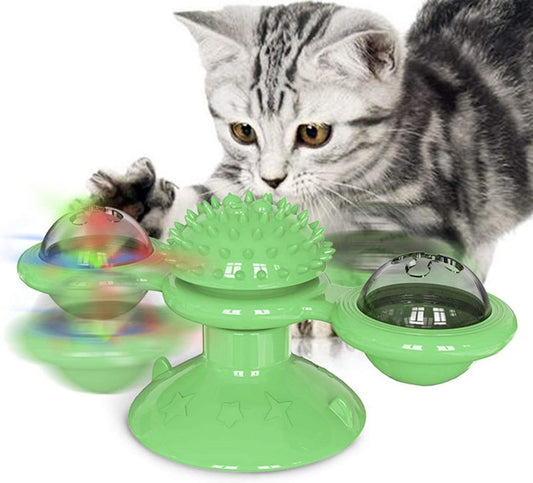 Animal Doll Stuffed Cat Pet Catnip Grass Toy Interactive Windmill Cat Toys With Catnip Cat Toys For Indoor Cats Funny Kitten Toys With LED Light Ball Suction Cup Cat Nip Toy For Cat Chew Exerc