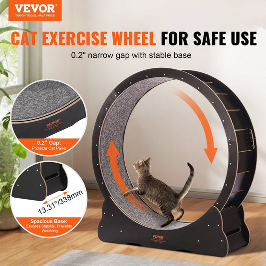 Wooden Cat Exercise Wheel, 43.3 Inches Large Cat Treadmill Wheel For Indoor Cats, Cat Running Wheel With Detachable Carpet & Cat Teaser For Running,Walking,Training, Suitable For Most Cats