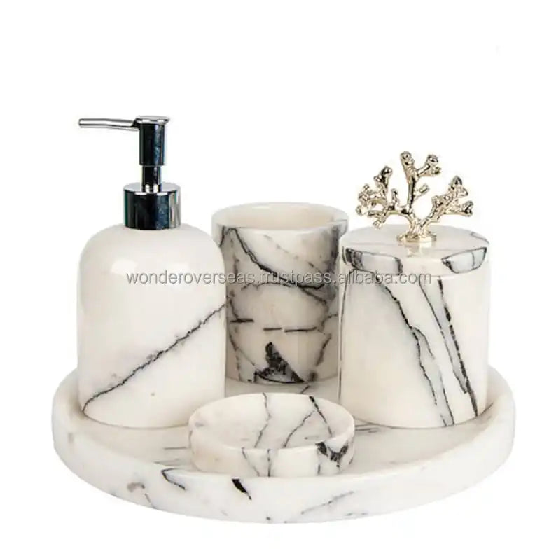 KTX-711059 Resin Five-Piece Bathroom Lotion Bottle Set for Home and Hotel Use