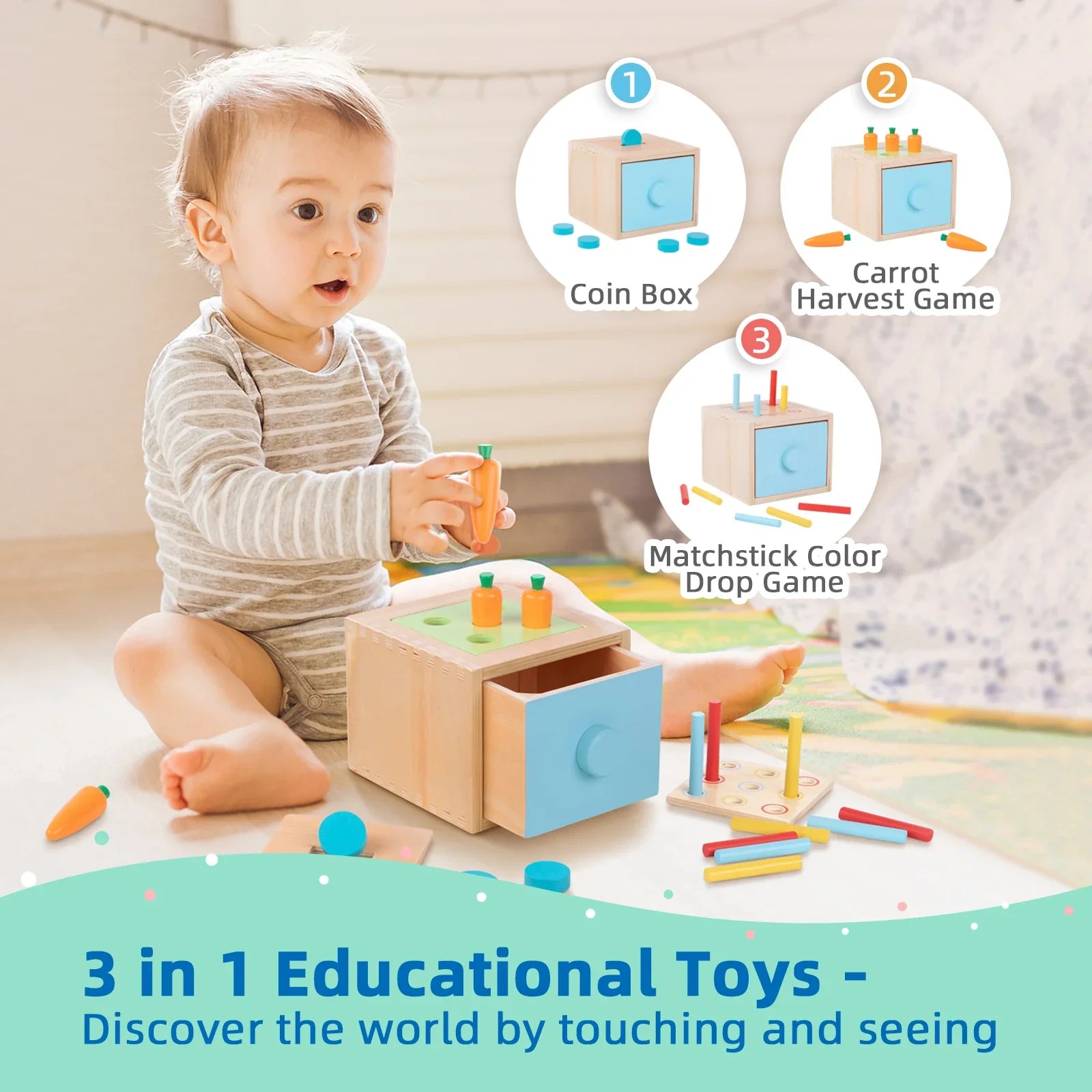 KTX-074515 Montessori Wooden Building Blocks and Hammer Pounding Toy Educational Play Set