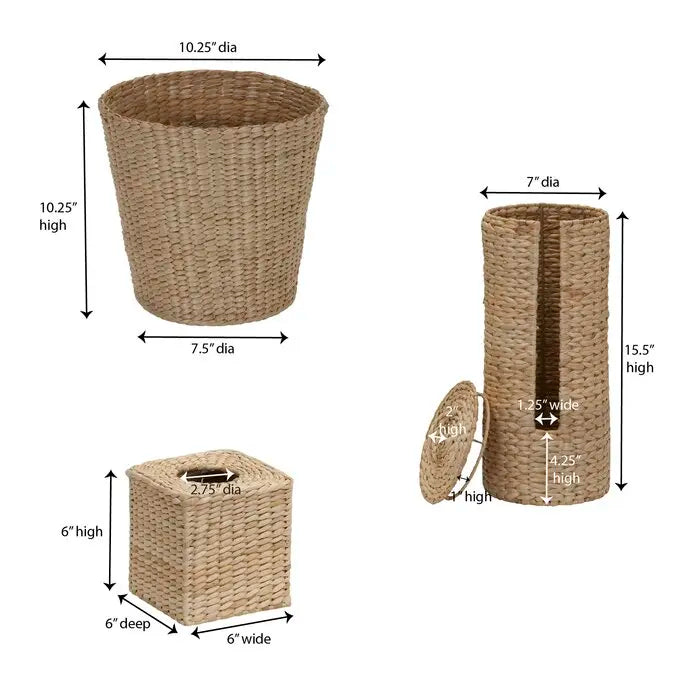 KTX-776595 Elegant Water Hyacinth 3-Piece Bathroom Accessory Set for Home Decor