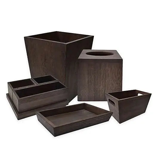 KTX-645523 Real Wood Bathroom Set - Natural Finish Wooden Accessories for Home Decor