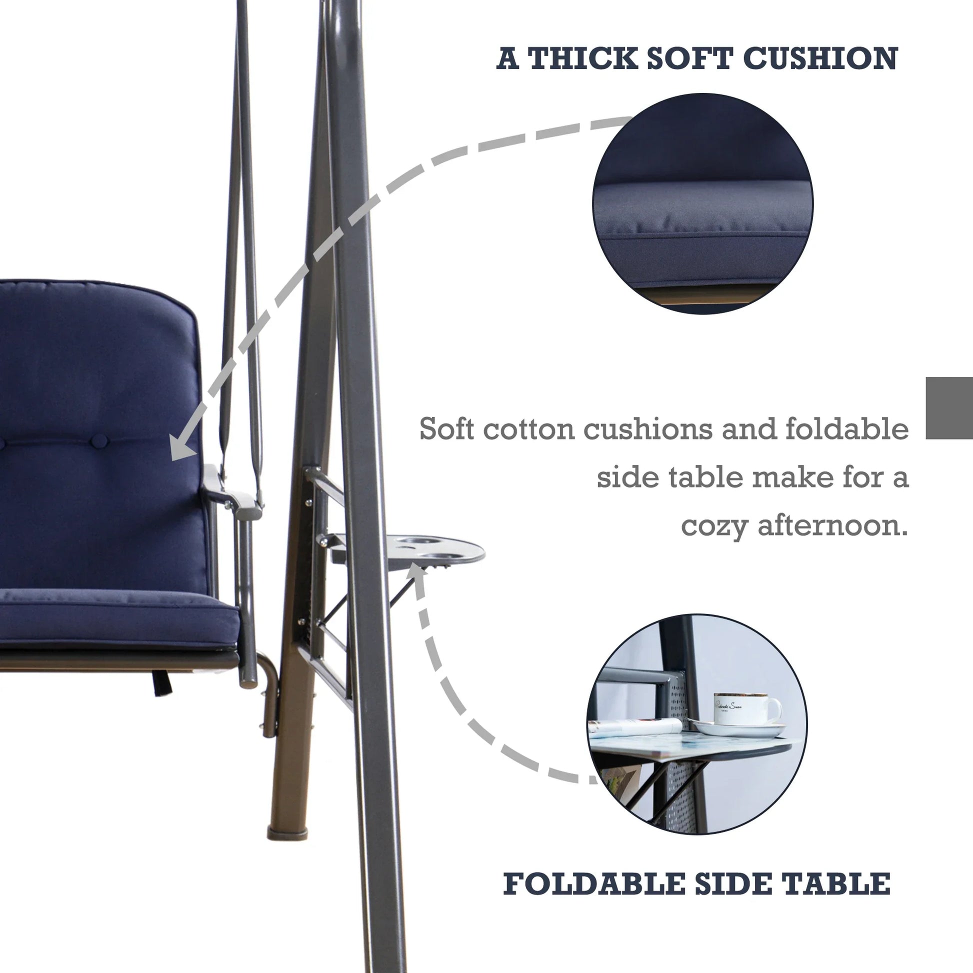 KTX-595091 Modern Hanging Swing Chair with Cushion and Iron Stand for Outdoor Spaces