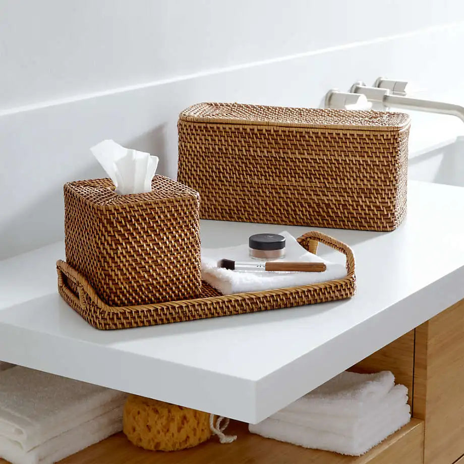 KTX-907667 Rattan Bathroom Accessories Set for Elegant Home Décor