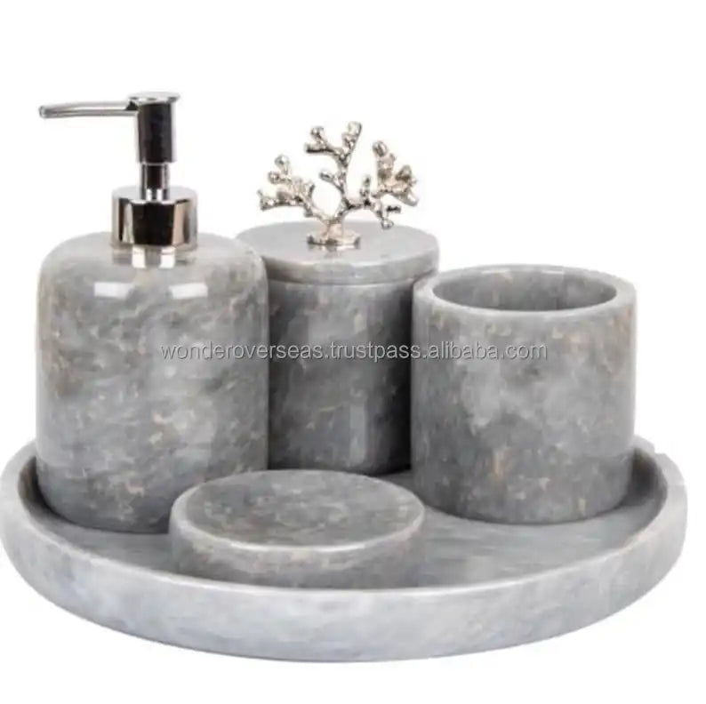 KTX-711059 Resin Five-Piece Bathroom Lotion Bottle Set for Home and Hotel Use