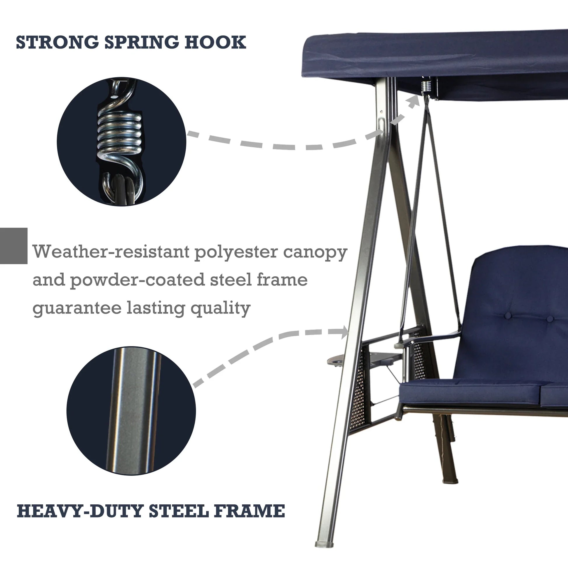 KTX-595091 Modern Hanging Swing Chair with Cushion and Iron Stand for Outdoor Spaces