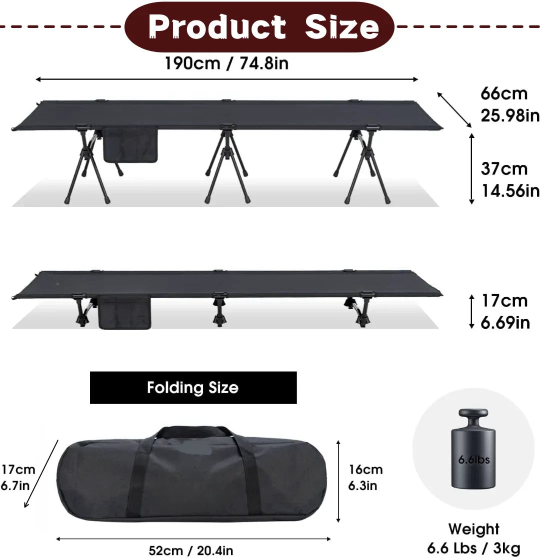 KTX-355667 Heavy Duty Portable Folding Camping Cot for Outdoor Use, Compact and Easy to Set Up Stretchers