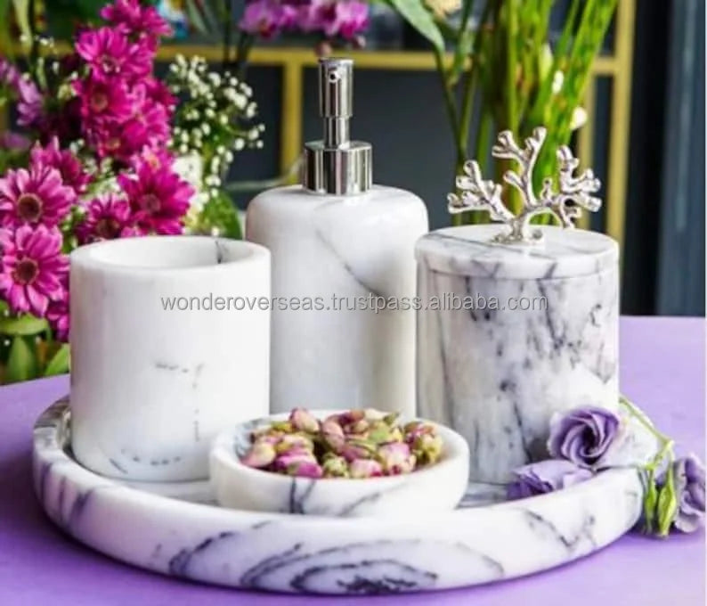 KTX-711059 Resin Five-Piece Bathroom Lotion Bottle Set for Home and Hotel Use