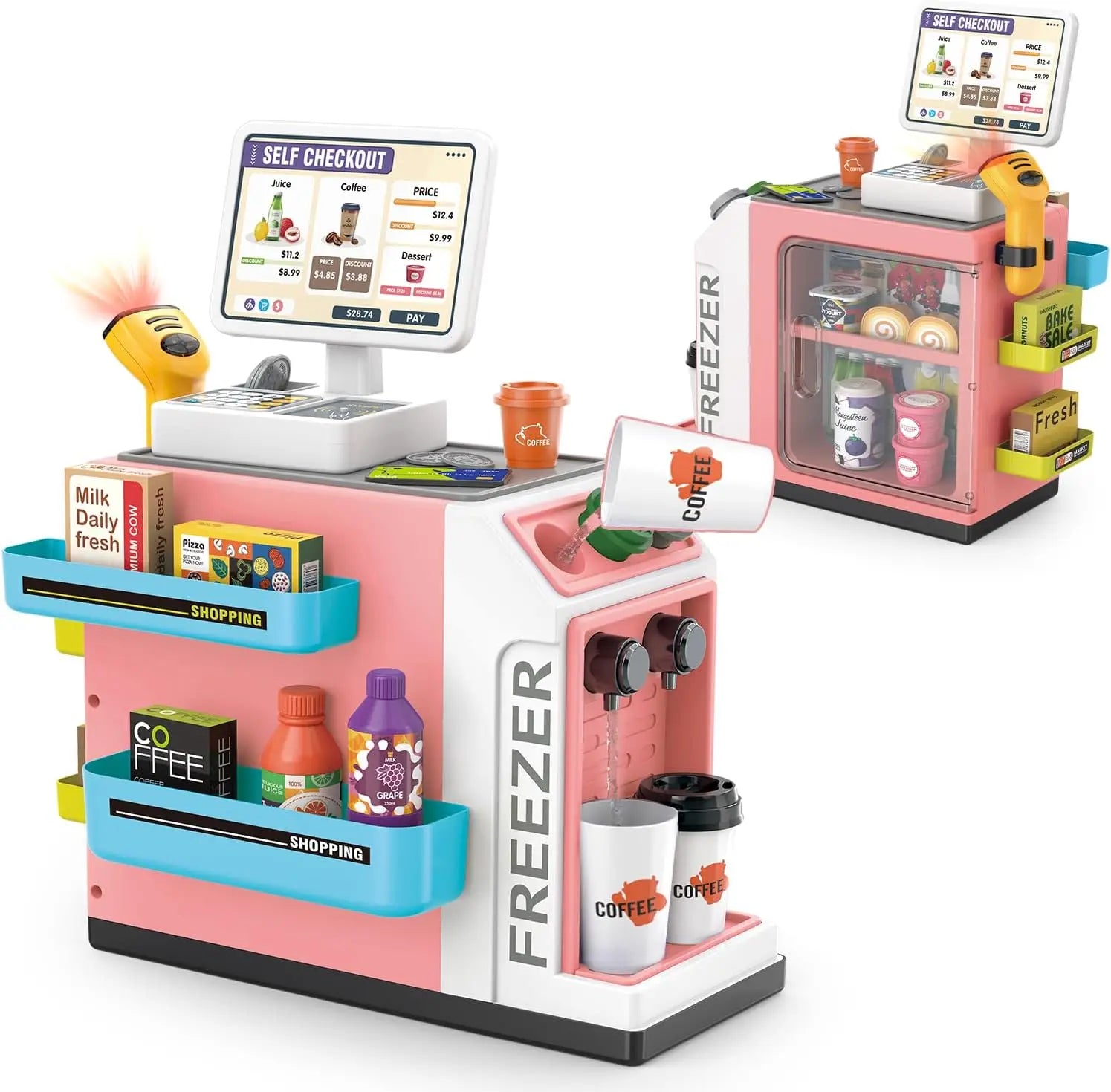 KTX-078291 46-Piece Kids Grocery Store Play Set with Cash Register and Scanner for Creative Pretend Play