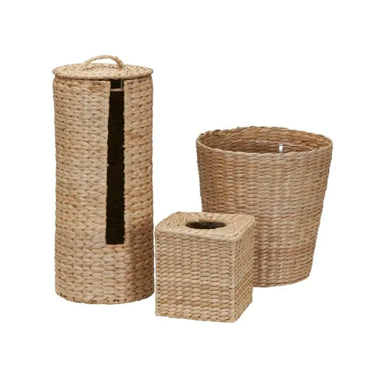 KTX-776595 Elegant Water Hyacinth 3-Piece Bathroom Accessory Set for Home Decor