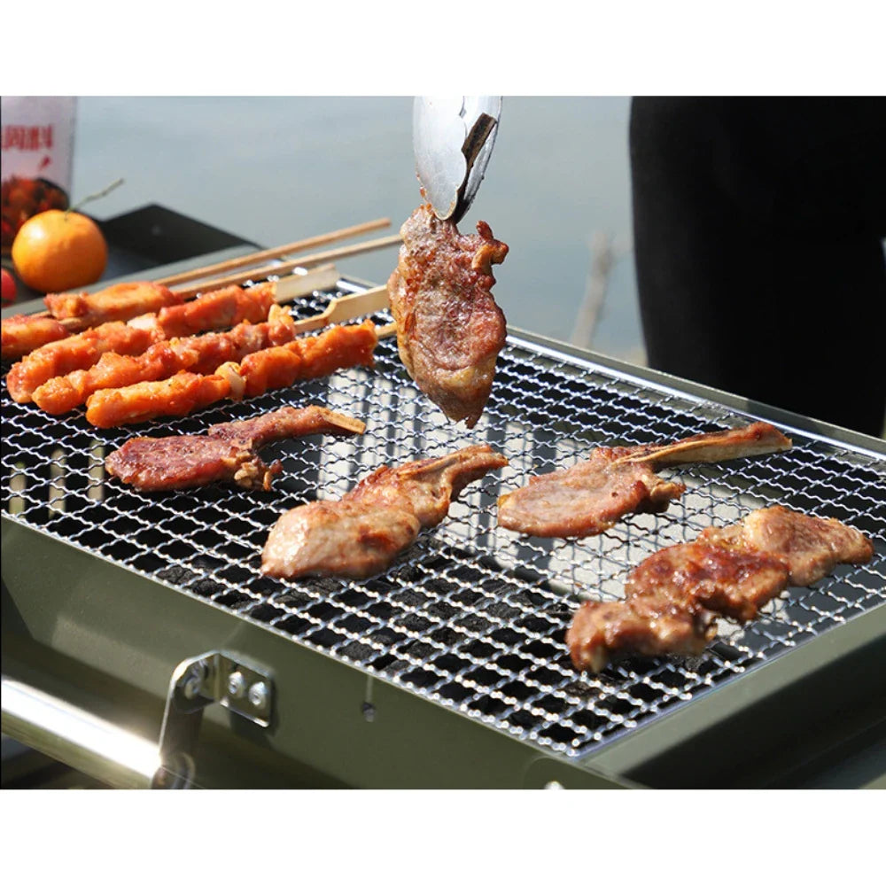 KTX-531347 Portable Charcoal Folding BBQ Grill with Stainless Steel Construction for Outdoor Cooking