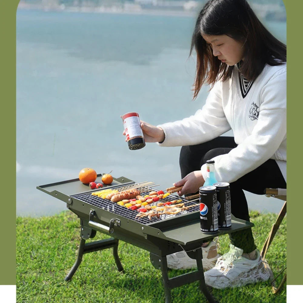 KTX-531347 Portable Charcoal Folding BBQ Grill with Stainless Steel Construction for Outdoor Cooking