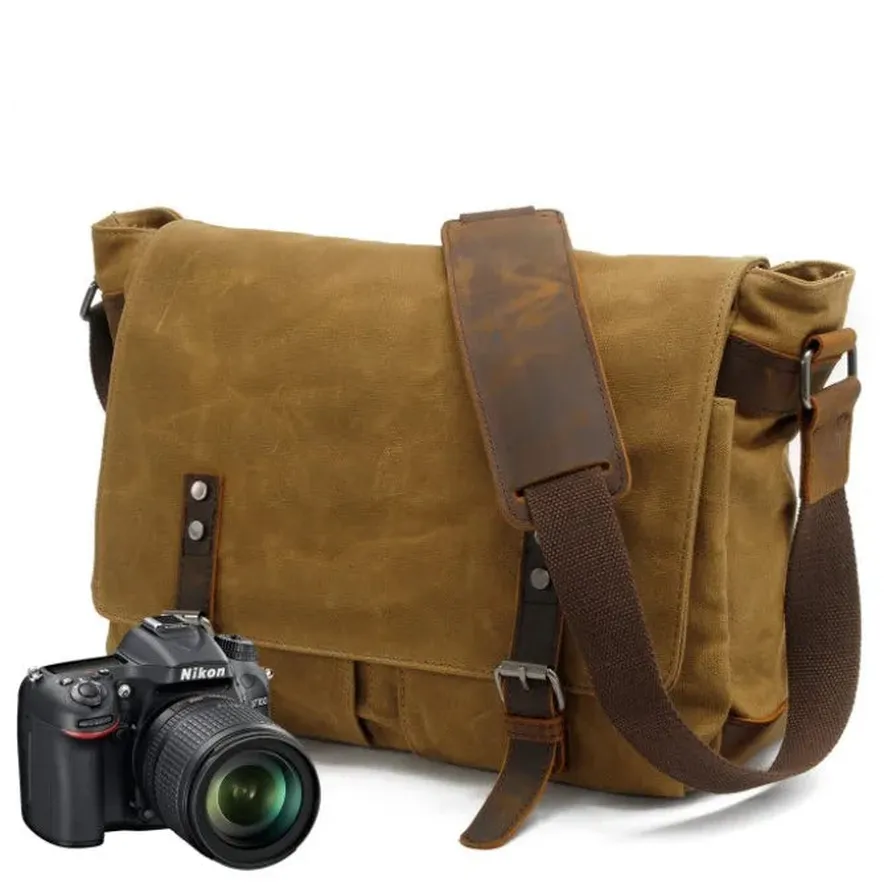KTX-531859 Retro Oil Wax Canvas Sling Camera Bag 35*11*27CM