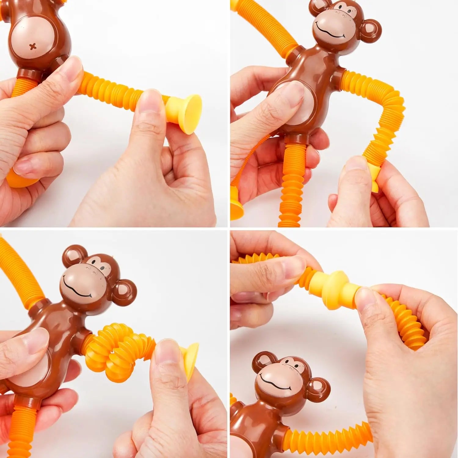 KTX-999315 Cute Big Ear Monkey Squeeze Fidget Toy - Pop Tubes Ideal for Kids 5+