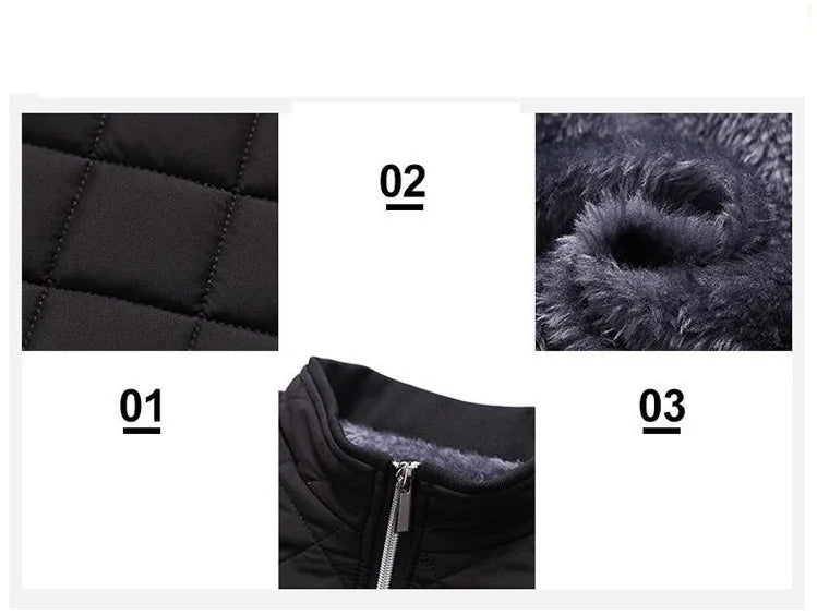 KTX-177683 Men's Casual Winter Cotton Jacket With Thick Velvet Stand-Up Collar Zipper Closure Warm Autumn Coat-Canvas Fabric