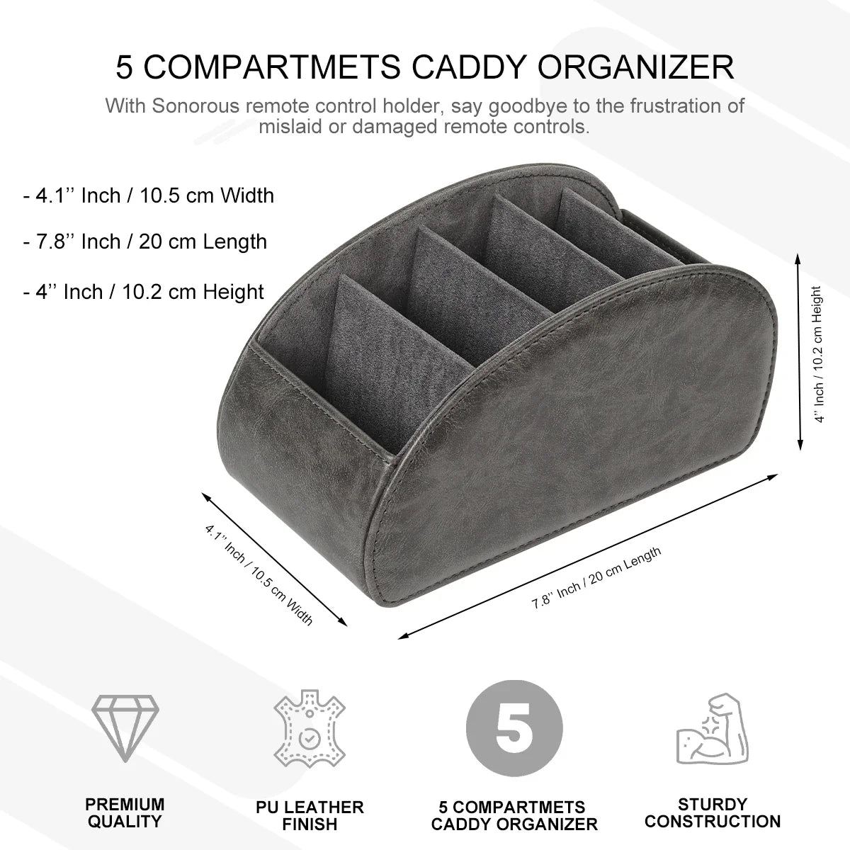 KTX-829715 Five-Compartment PU Leather Remote Control Holder for Organising and Desk Storage