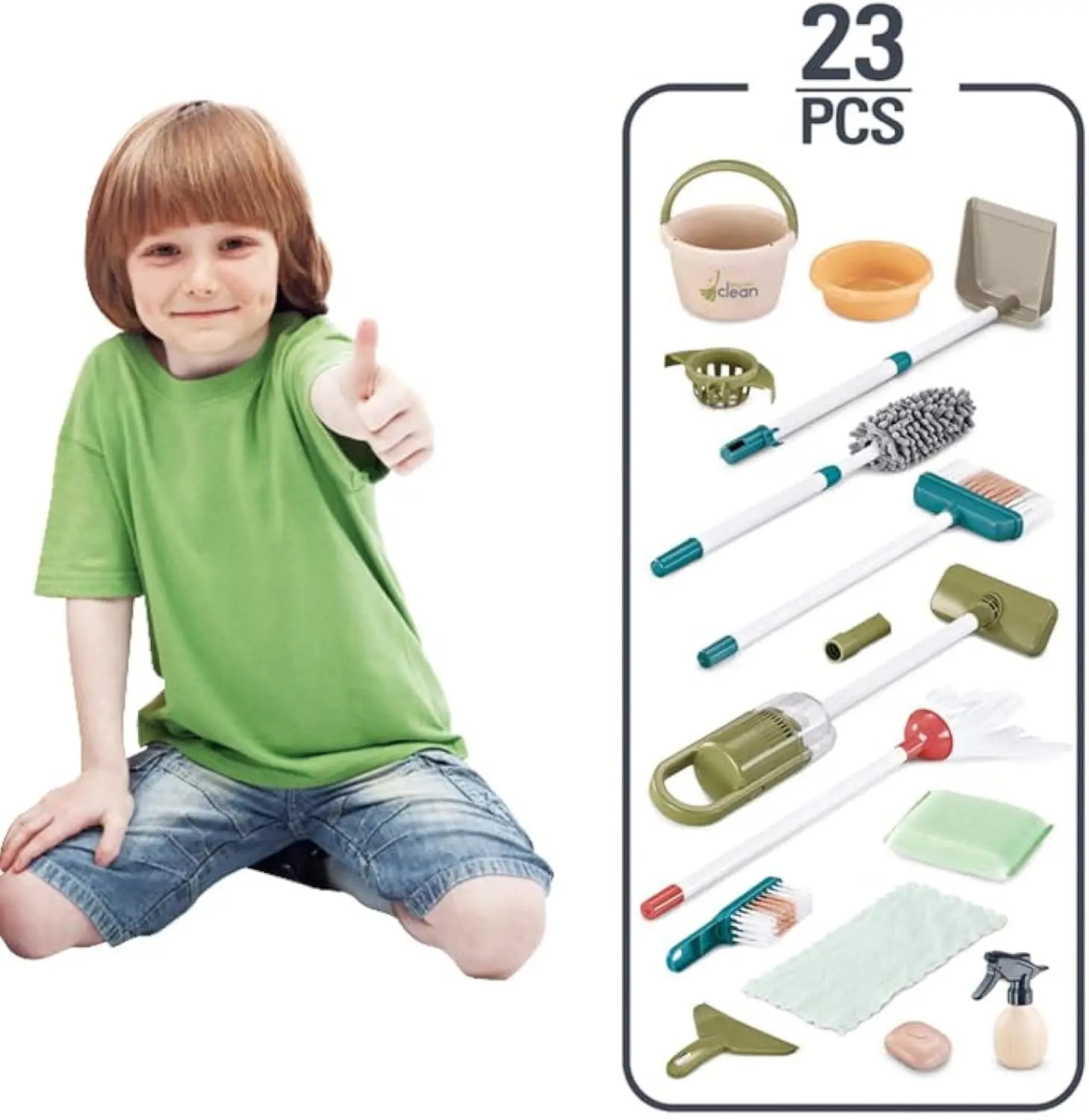 KTX-916819 Children's Cleaning Play Set with Toy Vacuum Cleaner for Pretend Housework Fun