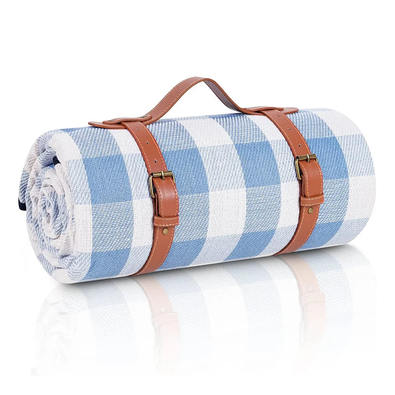 KTX-840915 Outdoor Eco-Friendly Waterproof Picnic Blanket with Leather Strap - Portable Recycled Oxford Mat for Camping and Beach