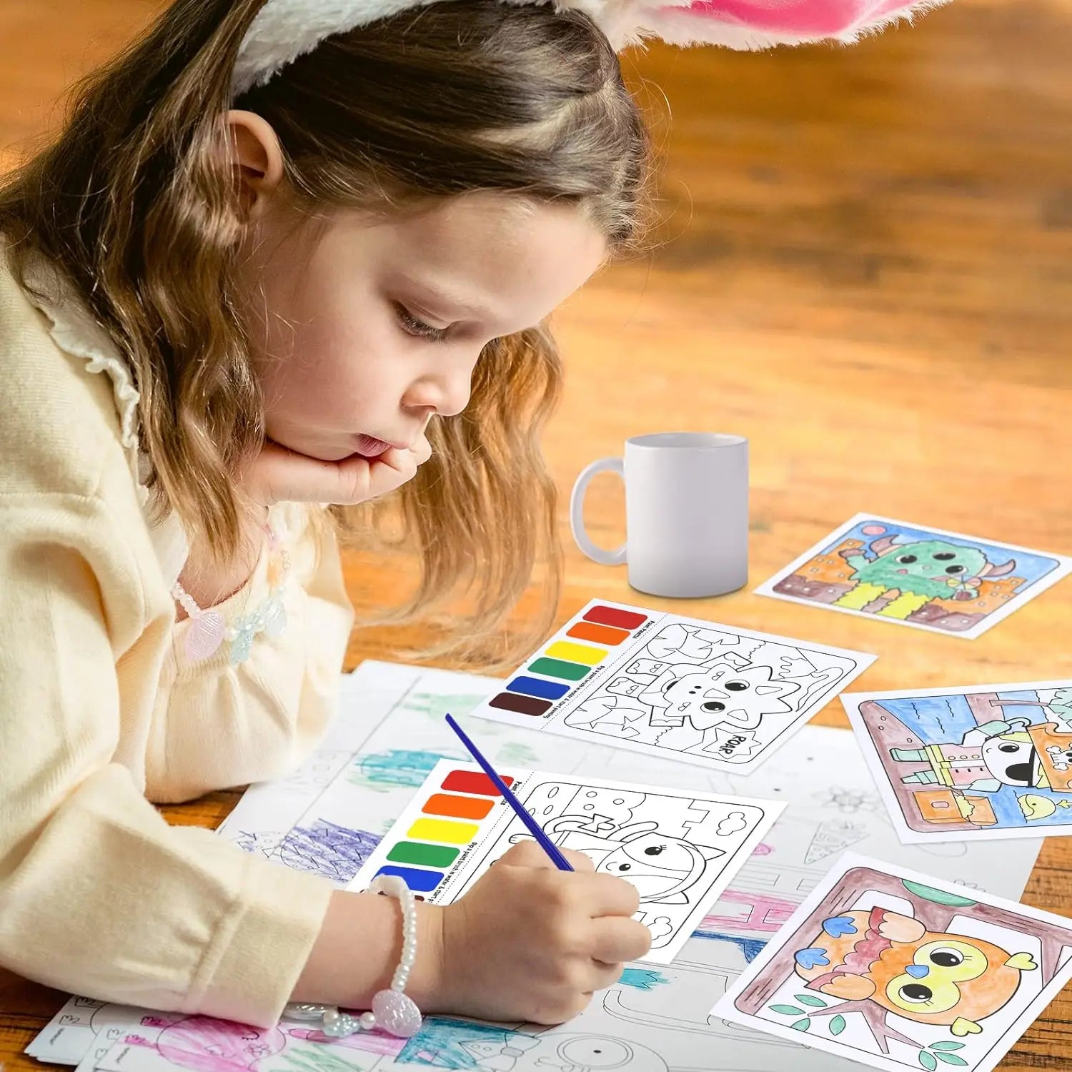 KTX-780755 Portable Art Supplies Kit for Kids with Colouring Book and Brush Set