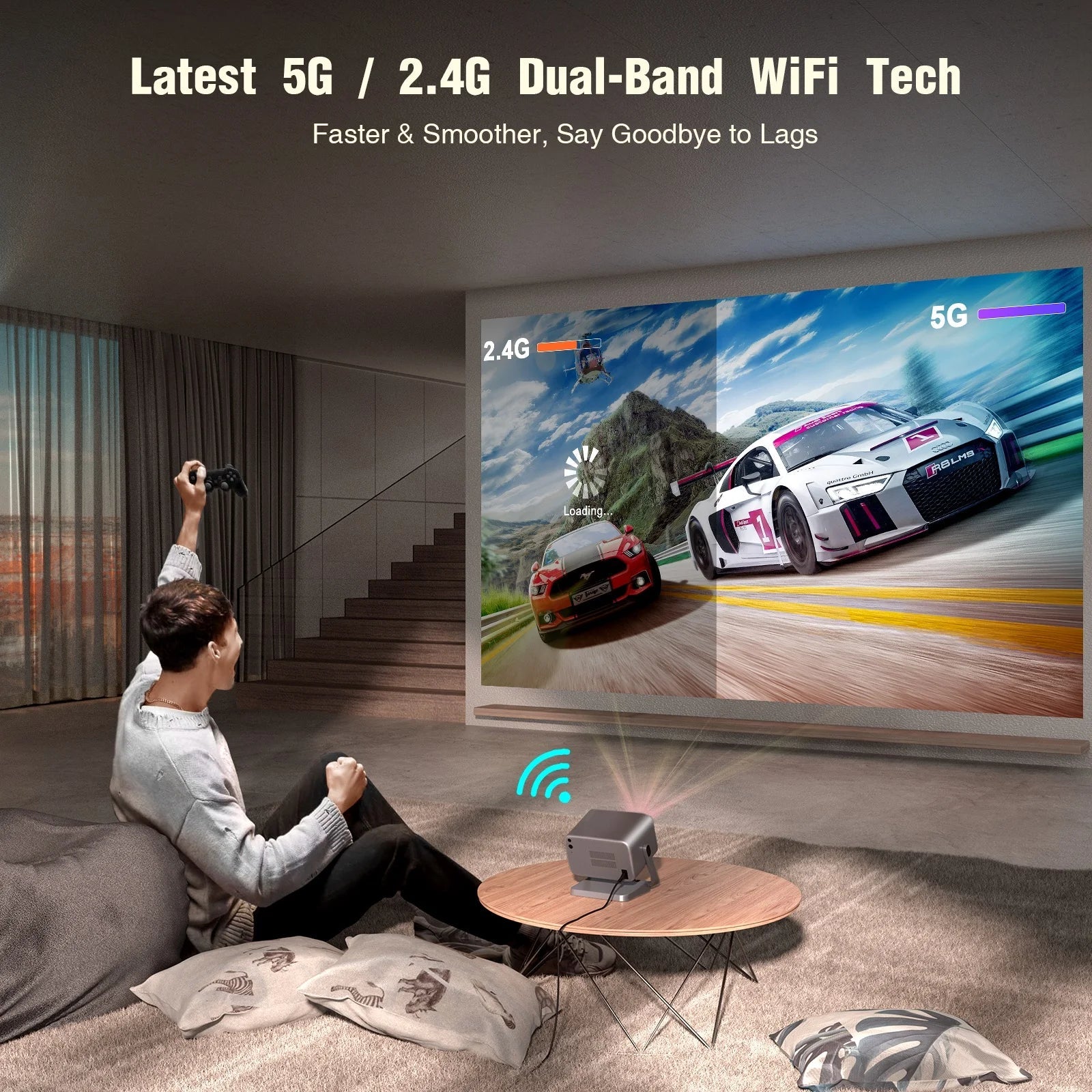 KTX-384467 1080p Full HD Pico Projector with Smart LED LCD Technology for Home Theatre and Education, Supports WiFi and 3D
