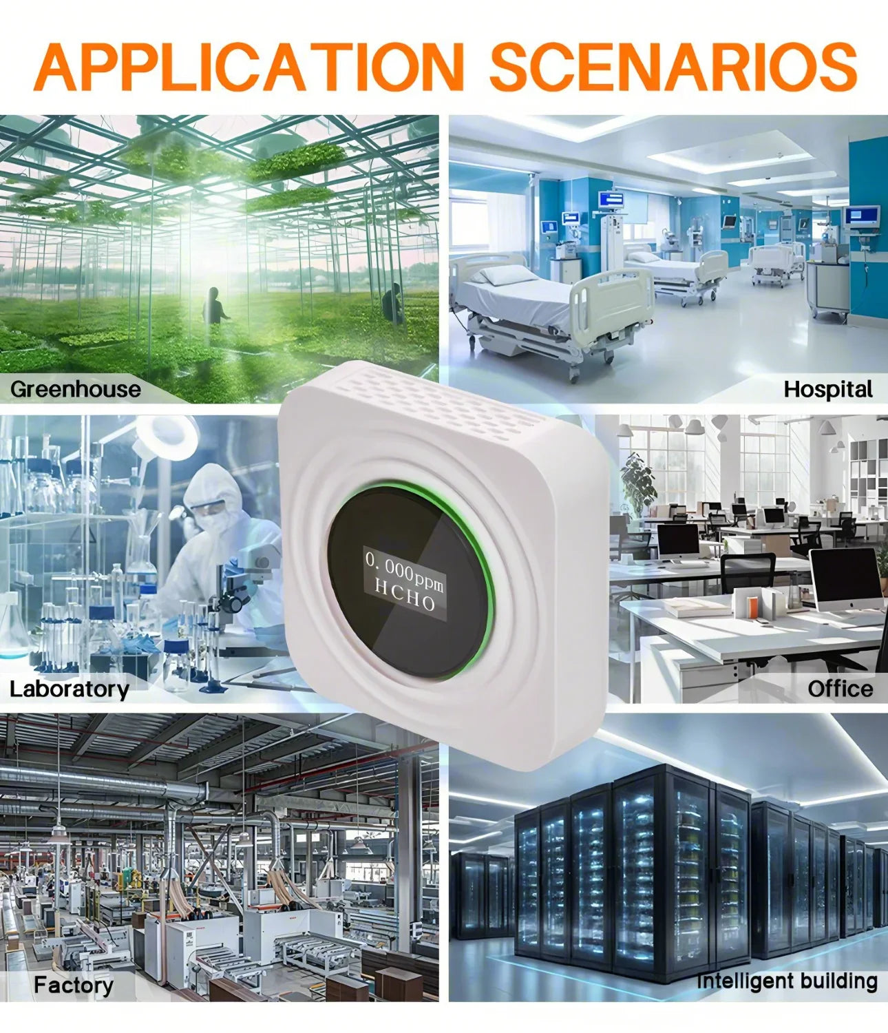 KTX-109651 6-in-1 Air Quality Monitor and Detector for HCHO, VOC, CO2, PM2.5 with LCD Display