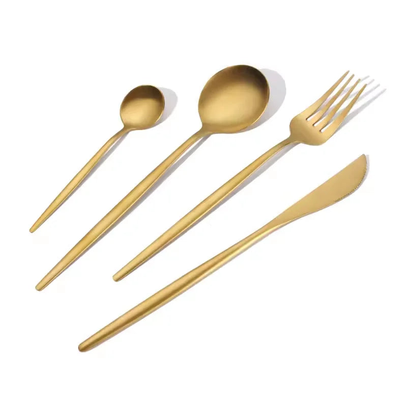 KTX-280083 24-Piece Gold Stainless Steel Flatware Set with Gift Box for Parties and Weddings