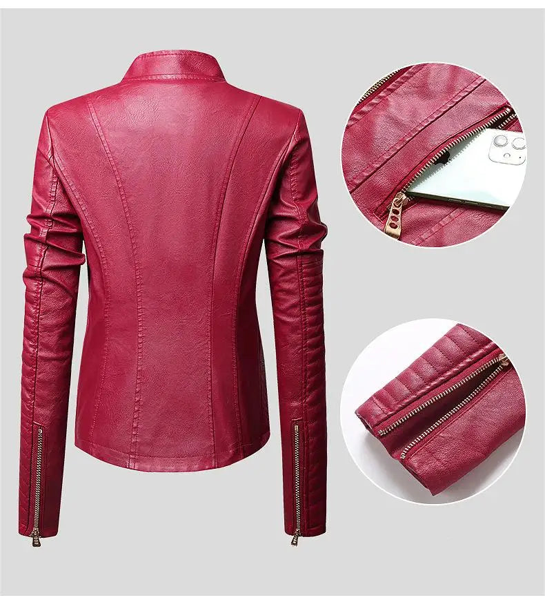 KTX-914387 New Popular Long PU Leather Jackets for European American Women Zipper Closure Women's Clothing Jacket Custom