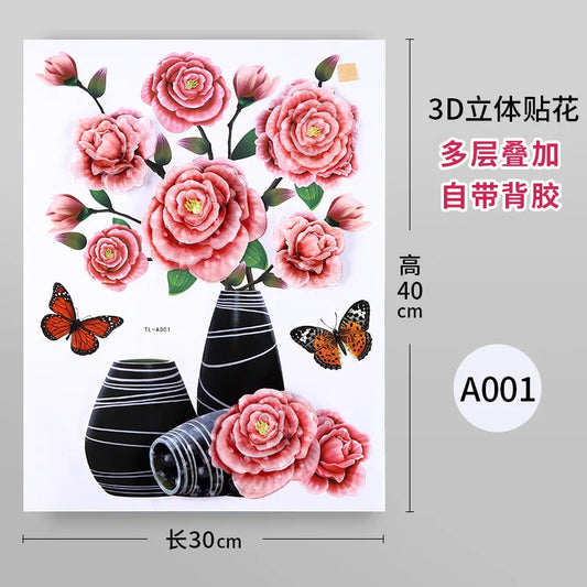 KTX-943891 3D PVC Flower Vase Decorative Wall Sticker for Living Room Decor