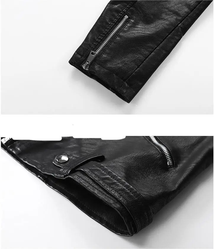 KTX-143763 PU Leather Jacket for Women Korean Version Slim Fit Harajuku Style Spring Short Flip Collar Motorcycle Jacket Clothing