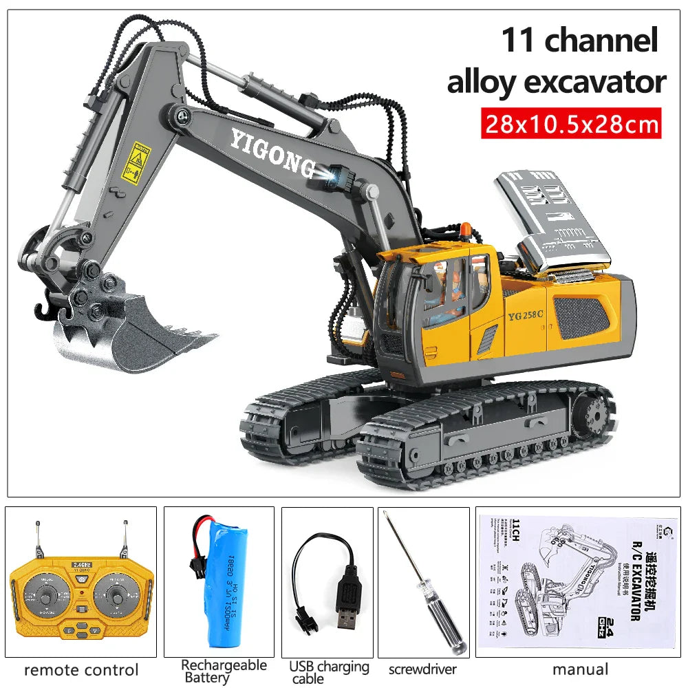 KTX-451091 Remote Control Alloy Engineering Bulldozer Toy with Light and Sound - 2.4G Wireless Excavator Vehicle