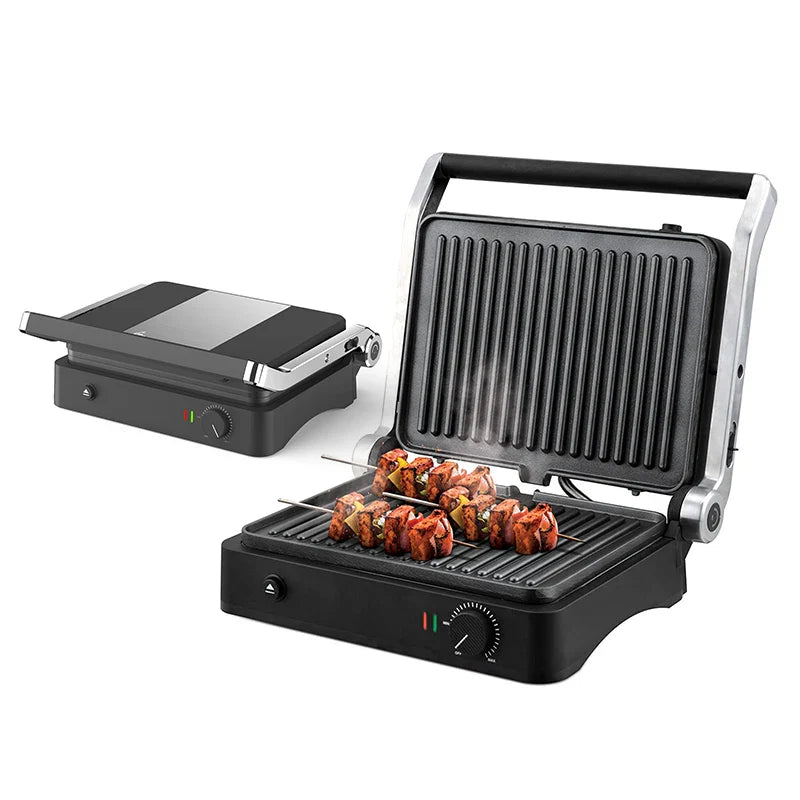 KTX-433043 Digital Glass Surface Smokeless Indoor Panini Grill - 180 Degrees Opening Contact Toaster