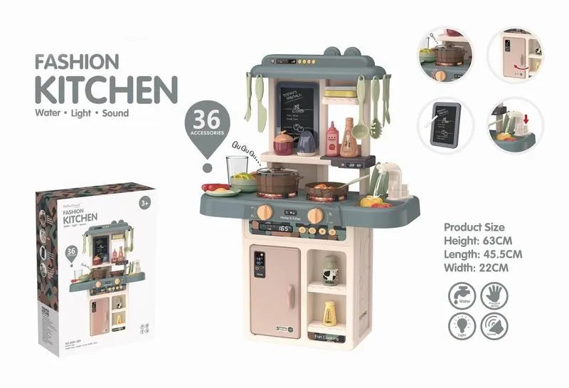 KTX-672787 63Cm Plastic Kitchen Play Set with 36 Food Toys and Light for Kids