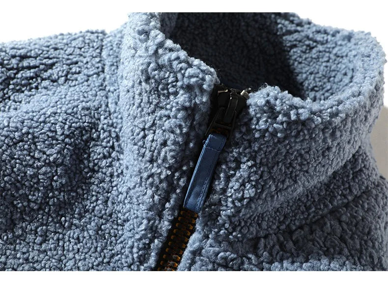 KTX-472595 Men's Casual Lamb Wool Cotton Coat Winter Blouson With Single Breasted Closure Loose and Warm Canvas Clothing
