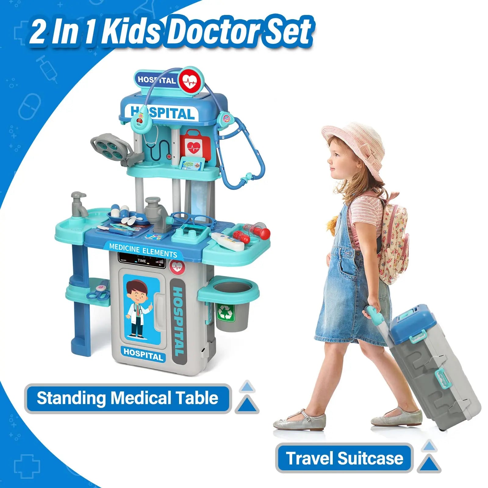 KTX-967699 3 in 1 Kids Medical Pretend Playset with Stethoscope and Surgical Light